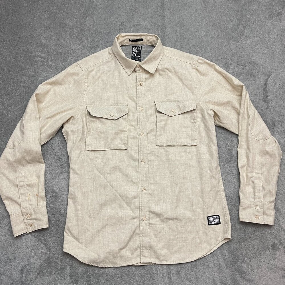 Billabong Shirt Mens Large L Beige Linen Blend Long Sleeve Utility Button Up